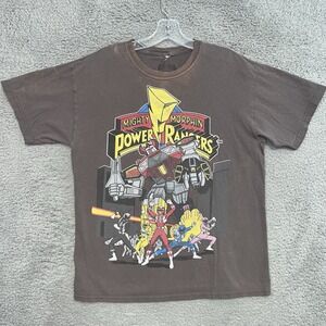 Mighty Morphin Power Rangers T Shirt Sz Medium Gray Team Megazord Distressed Tee